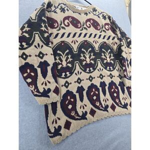 Vtg‎ Jacqueline Ferrar 100% Cotton Crewneck Knit Sweater Medium Abstract Grandma